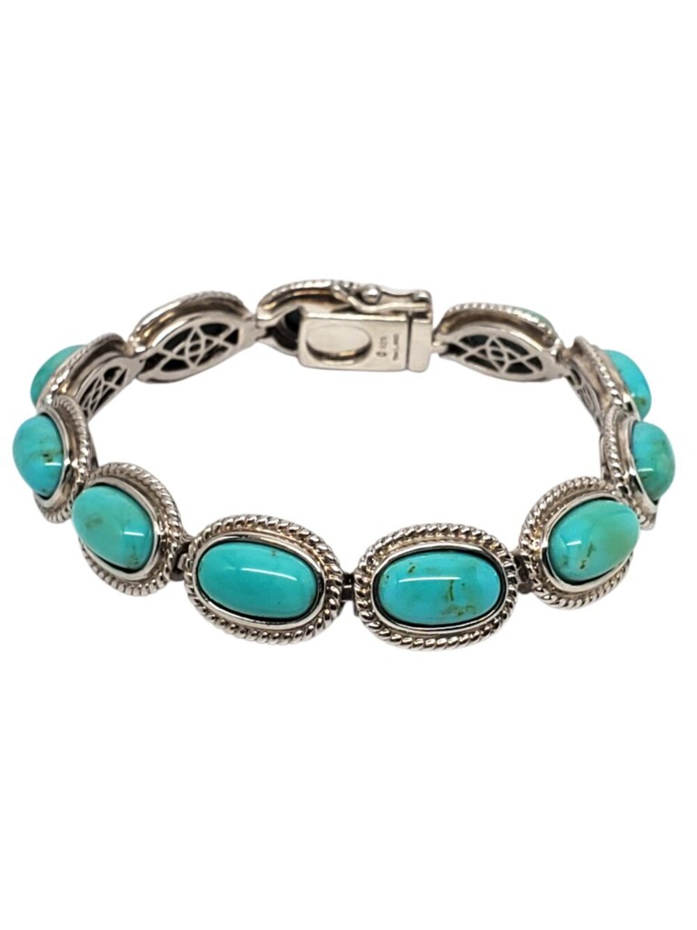 Sterling Silver Turquoise Oval Link Bracelet #24640